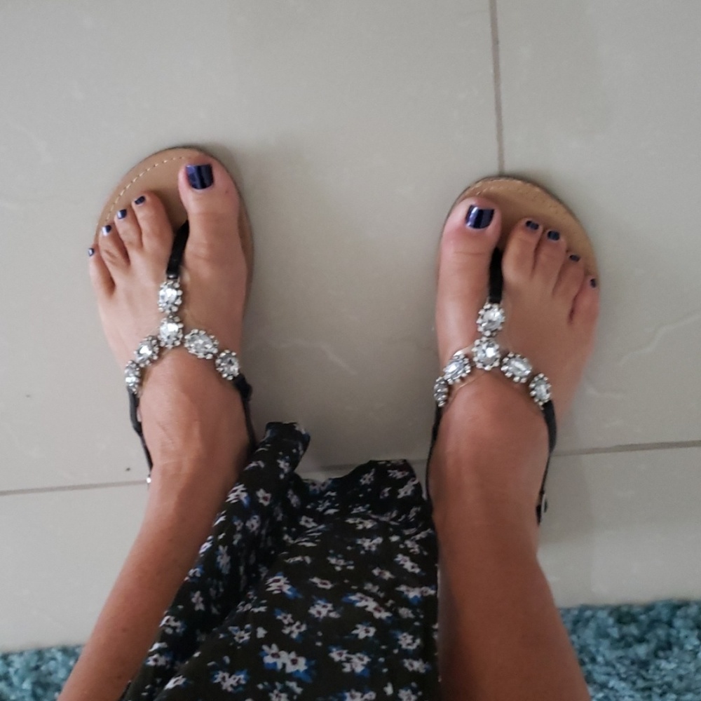 Black, silver and crystals sandals